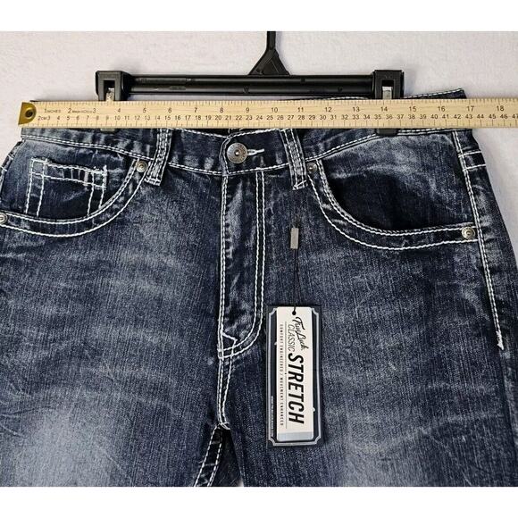 True Luck Men`s Jeans Straight Fit Medium Wash Sz 34x30 NWT Embroidered Pockets‎ - Picture 8 of 11